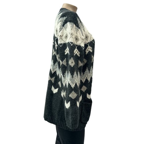 J. Jill Beaded Nordic Fair Isle Cardigan Sweater Wool Blend Womens M Petite Gray - Picture 3 of 11